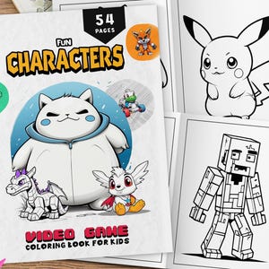 54 Video Games Coloring Book For Kids, Coloring Sheets, Coloring Pages For Toddlers, Fun Game Characters Coloring Pages, Kids Coloring Book