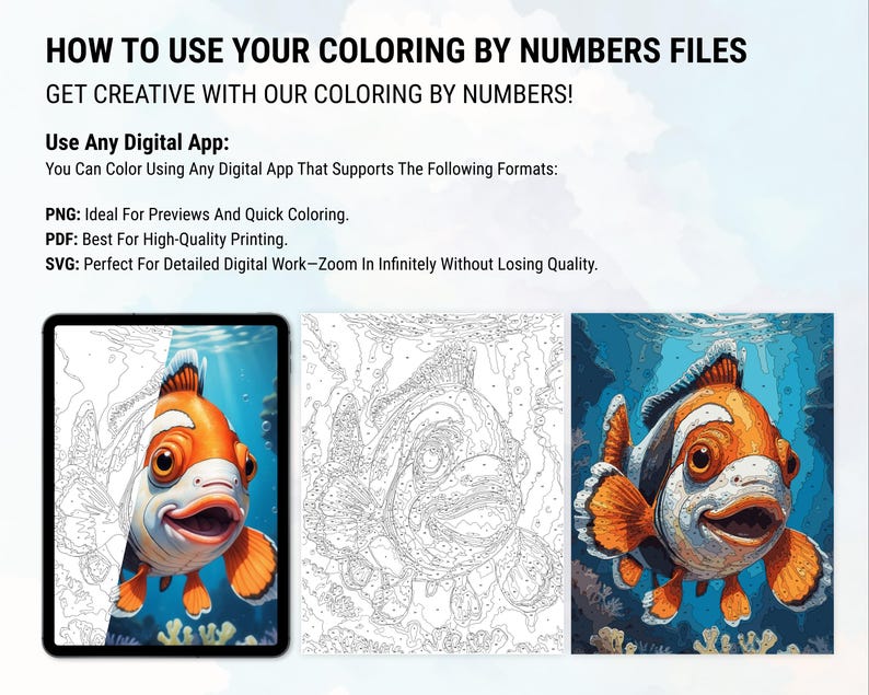 Color by Numbers, Digital Coloring Pages, Paint by Numbers, Procreate ...