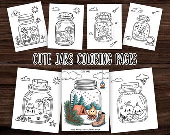 Kleurboek eenvoudig en gemakkelijk te kleuren Eenvoudige kleurplaten Leuke potten kawaii potten kleurplaat afdrukbare pdf Jar Coloring Book Relaxing Coloring Cosy Book