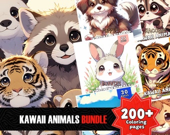 200+ Kawaii Animals Coloring Pages, Baby Animals Coloring, Coloring Bundle, Coloring for Kids, Kawaii Coloring Pages, Cute Animal Coloring