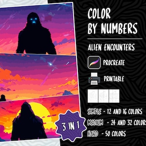 Color by Numbers, Digital Coloring Pages, Paint by Numbers, Procreate Coloring Book, Adults Coloring Book, Alien Coloring by Numbers