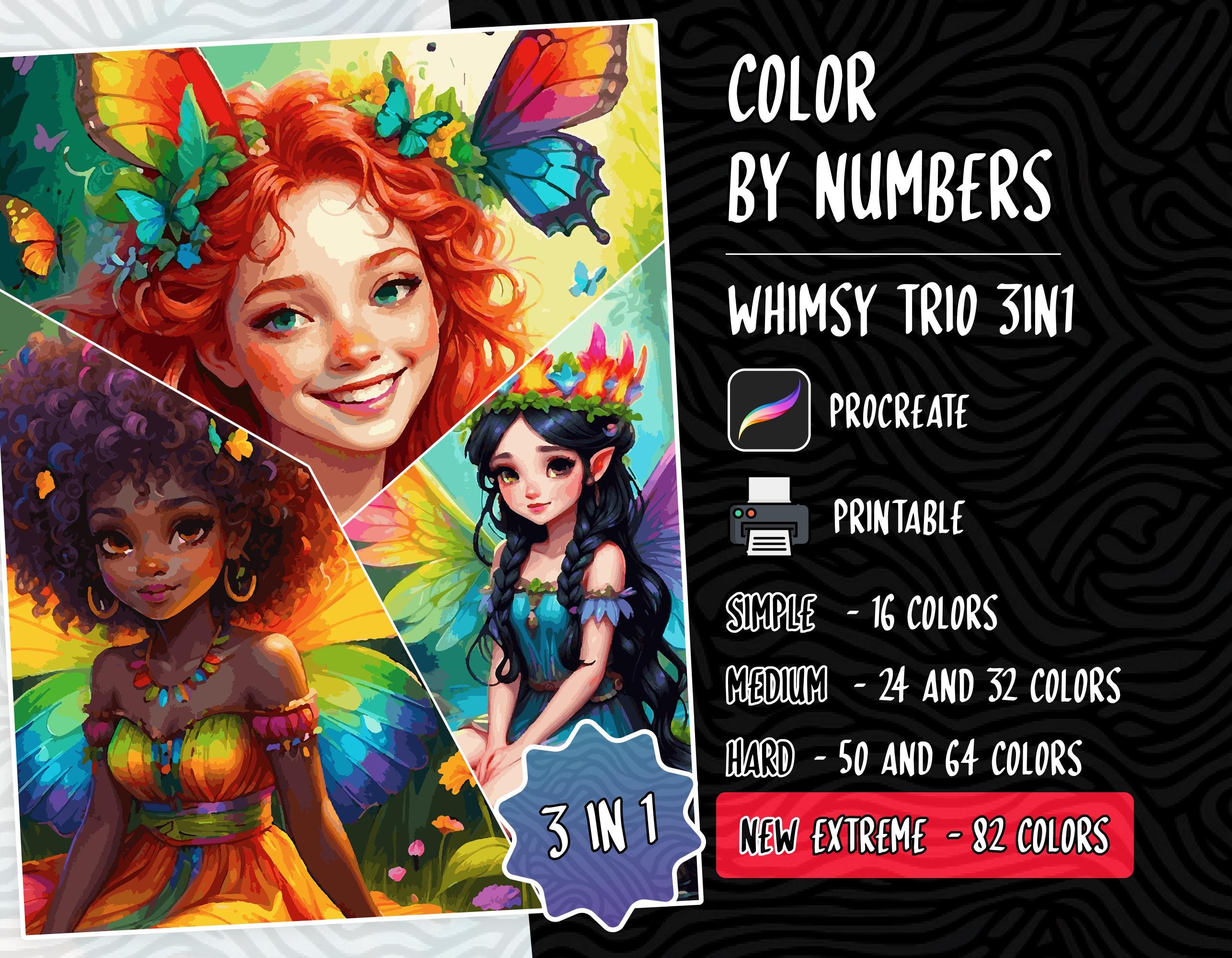 Color by Number Digital Coloring Pages for Adults, Procreate & Printable Paint by Numbers Anime & Fairy Book - Image 1