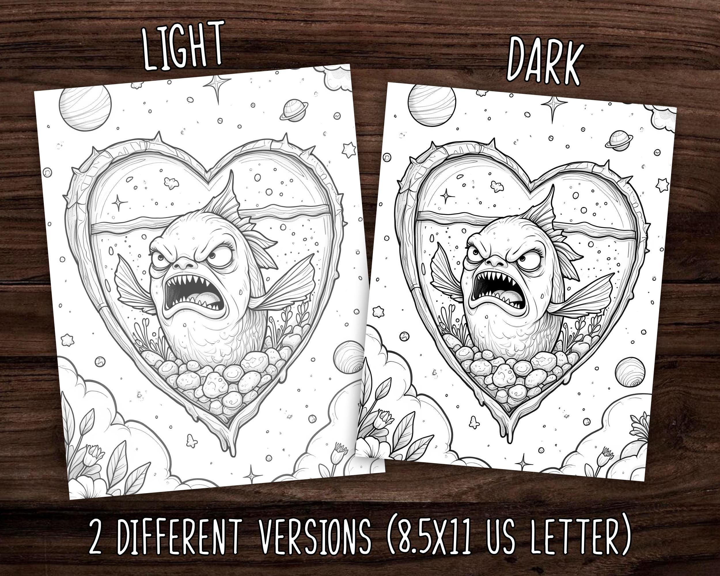 40 Angry Fish Coloring Book, Grayscale Coloring, Coloring Sheets ...