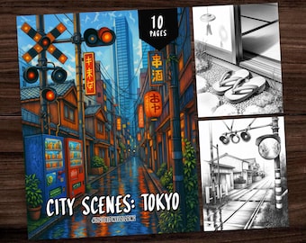 City Scenes: Tokyo Coloring Pages Grayscale Coloring Pages Coloring Sheets Landscape Coloring Pages for Adults City Coloring Japan Coloring