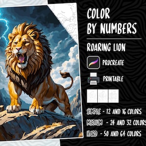 Color by Numbers, Paint by Numbers, Digital Coloring Pages, Procreate Coloring, Adults Coloring, Lion Coloring by Numbers, Relaxing Coloring