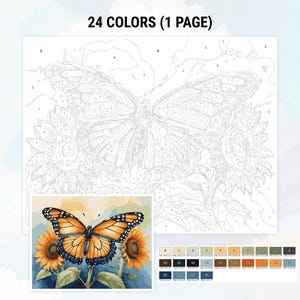 Butterfly Coloring Color by Numbers Digital Coloring Paint by Numbers Procreate Coloring Book iPad Coloring Page Floral Butterfly Coloring
