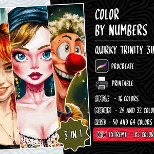 Color by Number, Paint by Number, Digital Coloring, Procreate Coloring Book, Adults Coloring Book, Fantasy Coloring, Quirky Trinity Coloring