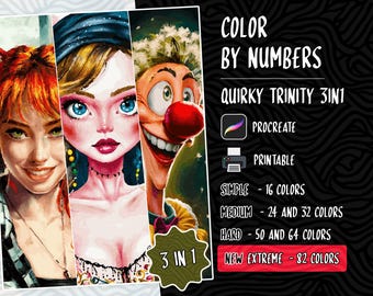 Kleur op nummer, Verf op nummer, Digitaal kleuren, Procreate Coloring Book, Kleurboek volwassenen, Fantasy Coloring, Quirky Trinity Coloring