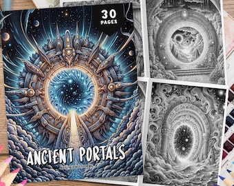 30 Ancient Portals Coloring Pages, Coloring Sheets, Fantasy Coloring, Grayscale Coloring for Adults, Portal Coloring, Relaxation Coloring