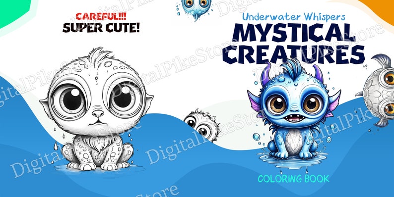 50 Mystical Creatures Coloring Book, Underwater Monster Coloring ...