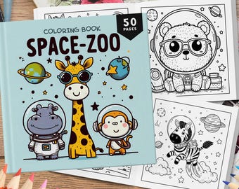 50 graziosi libri da colorare Space Zoo per bambini, fogli da colorare, pagine da colorare di animali per adolescenti e bambini, graziosi libri da colorare audaci e facili da colorare