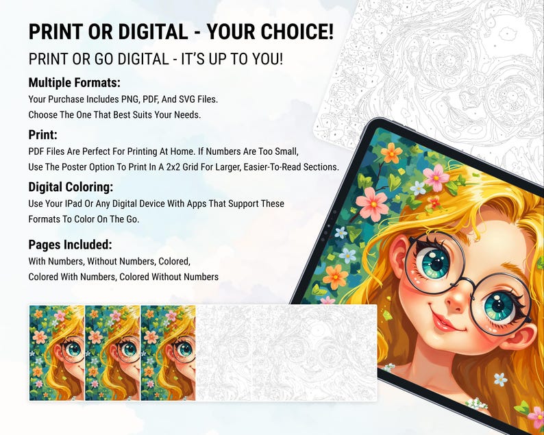 Color by Number, Paint by Numbers, Digital Coloring Pages, Procreate