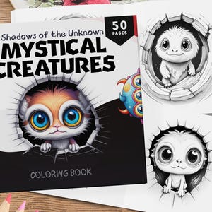 50 Mystical Creatures Coloring Pages, Coloring Pages in PDF, Creepy Cute Creatures, Cute Coloring Pages, Kids Coloring, Simple Coloring