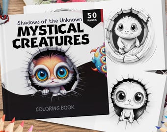 50 pages à colorier de créatures mystiques, pages à colorier au format PDF, créatures effrayantes et mignonnes, pages à colorier mignonnes, coloriage pour enfants, coloriage simple