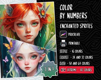 Fairy Color by Numbers, Digital Coloring Pages, Paint by Number, Procreate Coloring, Adults Coloring, Cute Fairy Coloring Pages Fantasy