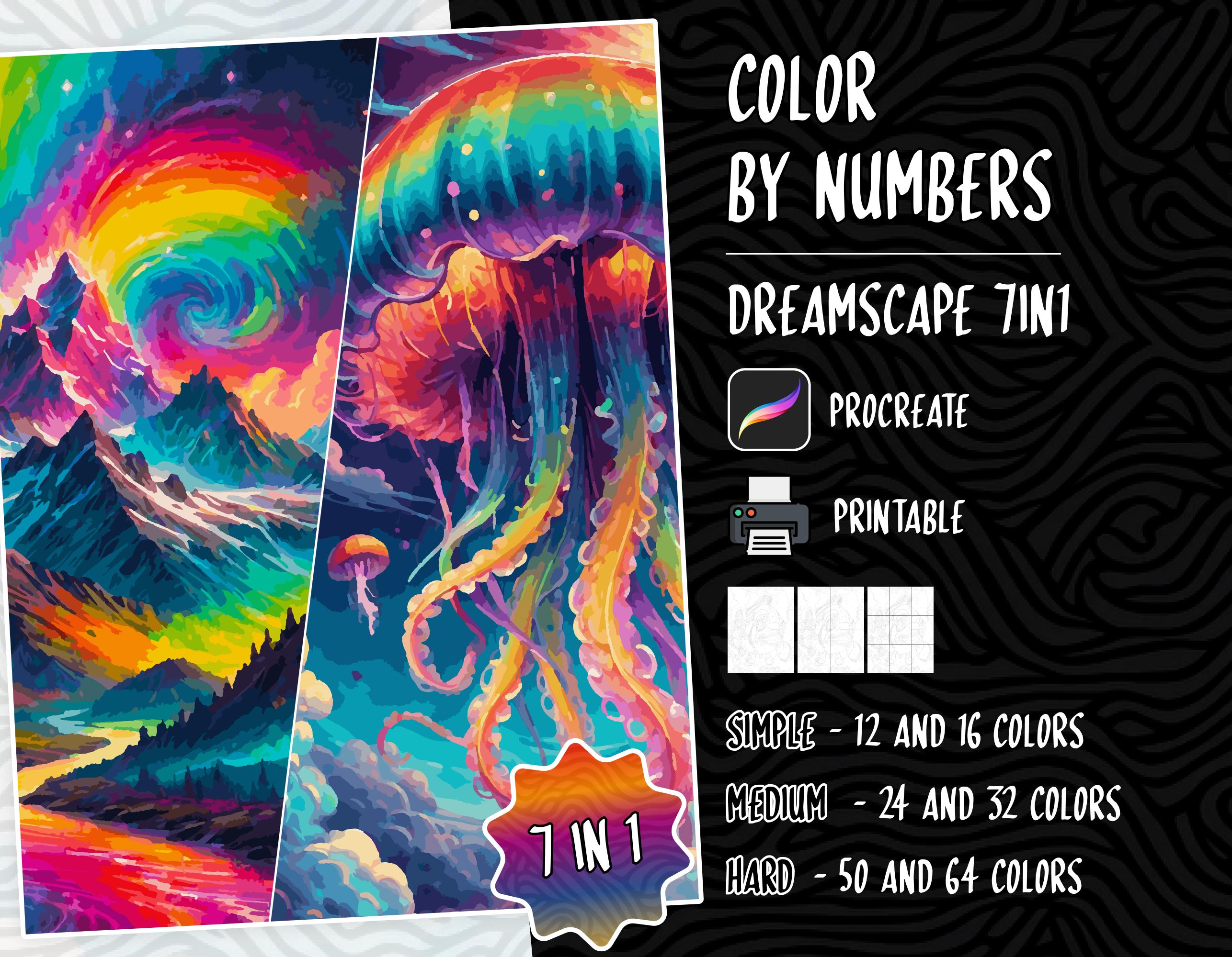 Color by Numbers Digital Coloring Pages for Adults & Kids – Printable, Procreate & iPad Paint by Numbers Dreamscape Pack - Image 1