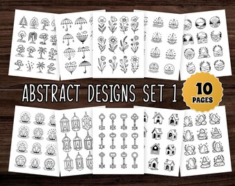 Abstract Pattern Coloring Pages PDF – 10 Printable Minimalist Line Art Sheets for Adults Relaxation, Mindfulness, and Stress Relief