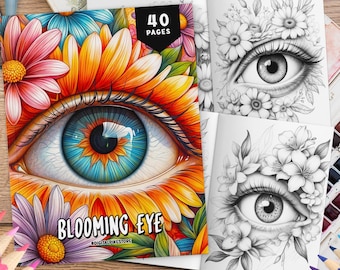 40 Blooming Eye Coloring Book, Flowers Coloring Pages, Horror Coloring Book, Floral Eye Coloring, Coloring Sheets, Eye Coloring Book