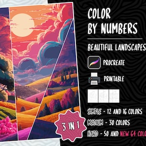 Color by Numbers, Digital Coloring Pages, Paint by Numbers, Procreate Coloring Book, Adults Coloring Book, Landscape Coloring by Numbers