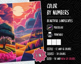 Color by Numbers, Digital Coloring Pages, Paint by Numbers, Procreate Coloring Book, Adults Coloring Book, Landscape Coloring by Numbers