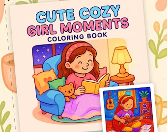 50 Cute Cozy Girl Moments Coloring Book Scenes Bold and Easy Coloring Pages Cute Girl Coloring Printable PDF Relaxing Coloring Cozy Book
