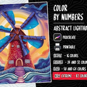 Color by Number, Digital Coloring Pages, Paint by Numbers, Procreate Coloring, Adults Coloring Book, Abstract Lighthouse Coloring by Numbers