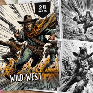 24 Wild West Comic Style Coloring Book, Western Coloring, Coloring Sheets, Comics Coloring, Action Coloring Book, Unique Coloring Book