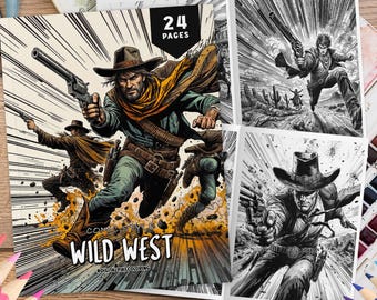 24 Wild West Comic Style Coloring Book, Western Coloring, Coloring Sheets, Comics Coloring, Action Coloring Book, Unique Coloring Book