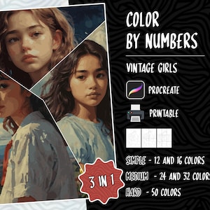 Color by Numbers, Digital Coloring Pages, Paint by Numbers, Procreate Coloring Book, Adults Coloring Book, Portrait Coloring by Numbers