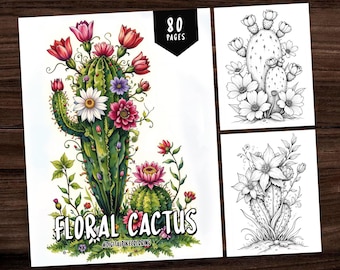 80  Floral Cactus Coloring Book, Flowers Coloring Pages, Printable PDF, Floral Coloring Book, Coloring Sheets, Printable PDF, Adult Coloring