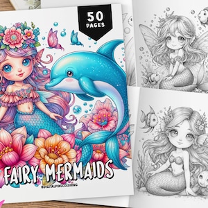 50 Fairy Mermaids Coloring Pages, Coloring Sheets, Coloring For Kids & Adults, Fantasy Coloring, Fairies Coloring Book, Coloring Sheets