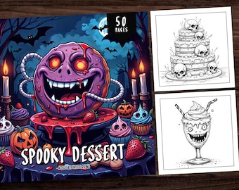 50 Spooky Halloween Dessert Coloring Book, Spooky Dessert Coloring Pages, Kids Coloring Pages, Spoopy Coloring, Creepy Treats Coloring