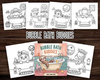 Simple Coloring Pages Cute Kawaii Animals in Relaxing Bath Coloring Printable PDF Jar Coloring Book Relaxing Coloring Book Bold and Easy PDF
