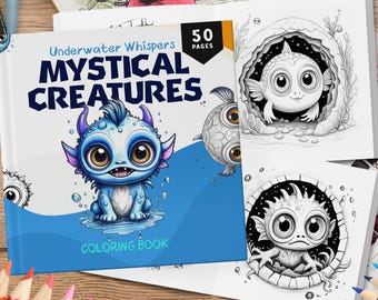 50 Mystical Creatures Coloring Book, Underwater Monster Coloring, Coloring Sheets, Cute Coloring Pages, Grayscale Coloring for Teens & Kids