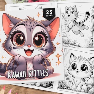 Livre de coloriage 25 chatons kawaii, bébés animaux, pages à colorier kawaii, chats à colorier, coloriage pour enfants, feuilles à colorier