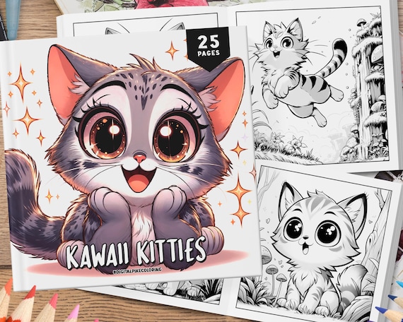 25 Kawaii Kitties Coloring Book, Baby Animals Coloring Pages, Kawaii Coloring Pages, Cats Coloring, Kids Coloring, Coloring Sheets