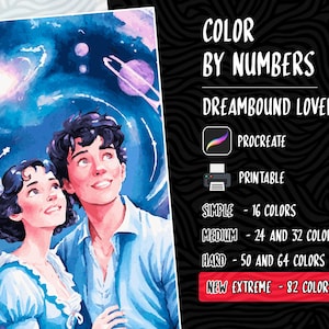 Fantasy Coloring Color by Numbers, Paint by Numbers, Digital Coloring Pages, Procreate Coloring, Couple Coloring by Number Loves Coloring