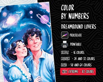 Fantasy Coloring Color by Numbers, Paint by Numbers, Digital Coloring Pages, Procreate Coloring, Couple Coloring by Number Loves Coloring
