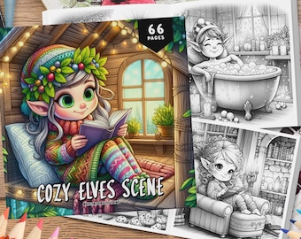 66 Cozy Elves Scene Coloring Pages Adults, Grayscale Coloring Pages, Coloring Sheets, Fantasy Coloring, Elves Coloring Book