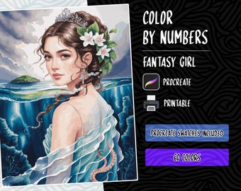 Colorear por números para adultos, pintar por números, páginas para colorear digitales, libro para colorear Procreate, colorear mujeres hermosas y chicas hermosas
