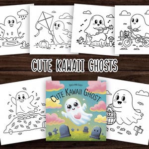 Bold and Easy Coloring Pages Cute Kawaii Ghost Coloring Printable PDF Jar Coloring Book Relaxing Coloring Cozy Book Bold and Easy PDF
