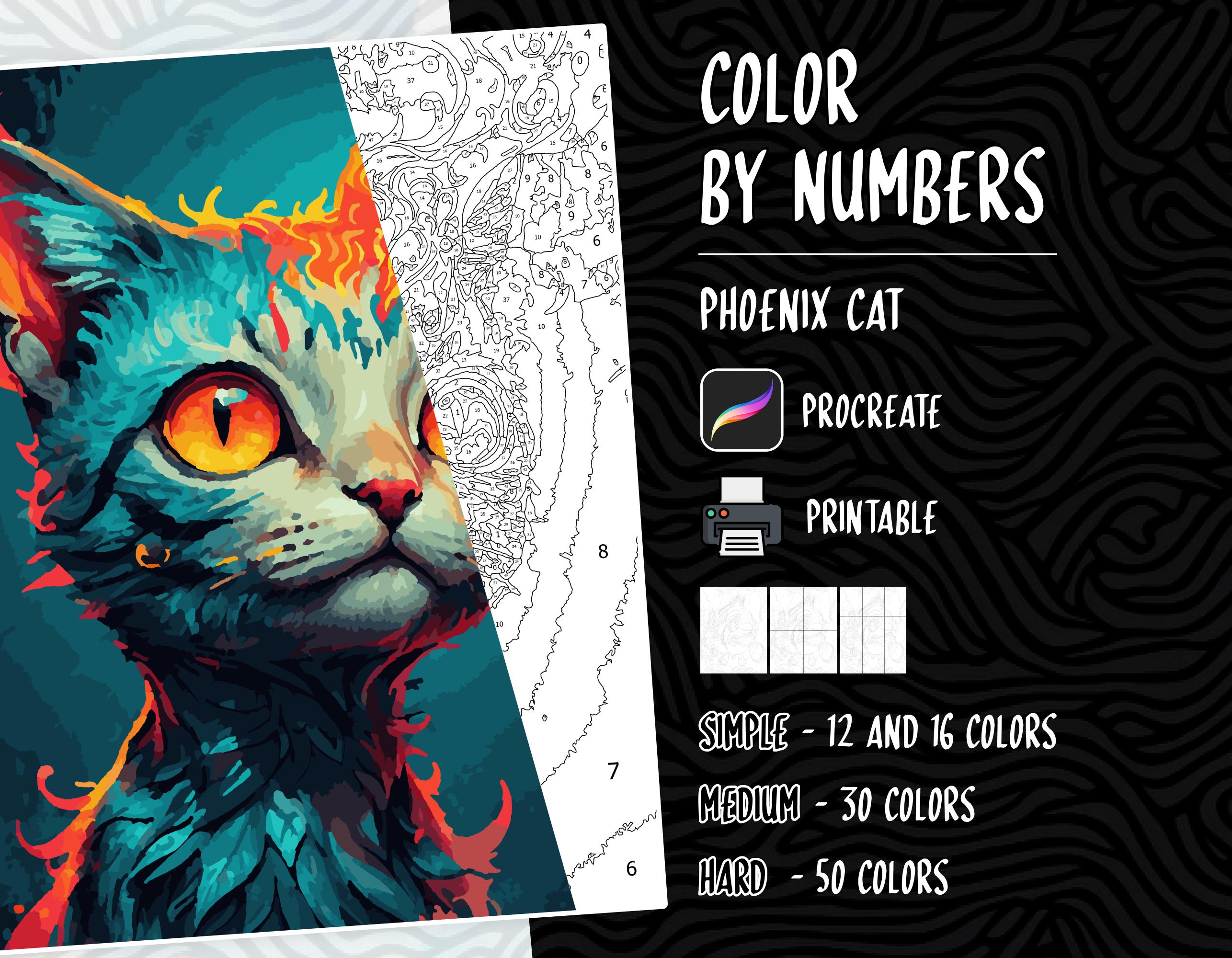 Colorea por números – Páginas de colorear digitales para adultos | PDF, PNG, SVG imprimibles y libro para Procreate