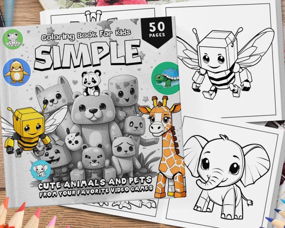 50 Simple Coloring Book For Kids, Coloring Sheets, Animals Coloring Pages For Toddlers, Cute Coloring for Kids, Printable PDF, Kids Coloring