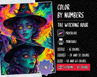 Kleur op nummer, digitale kleurplaten, schilderen op nummer, procreate kleurboek, kleurboek volwassenen, kleurboek voor volwassenen, Halloween kleuren