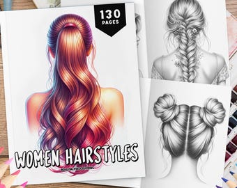 130 Women Hairstyles Coloring Book, Grayscale Coloring Book, Hairstyle Coloring Book, Coloring Sheets, Hairstyles Coloring Pages in PDF