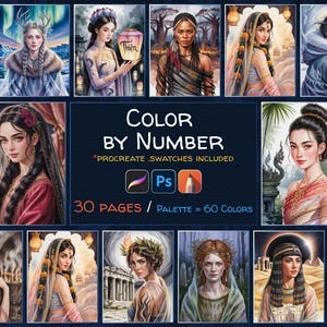 Color by Numbers for Adults, Paint by Numbers, Digital Coloring Pages, Procreate Coloring Book, Beautiful Women CBN Beauties Paint by Number