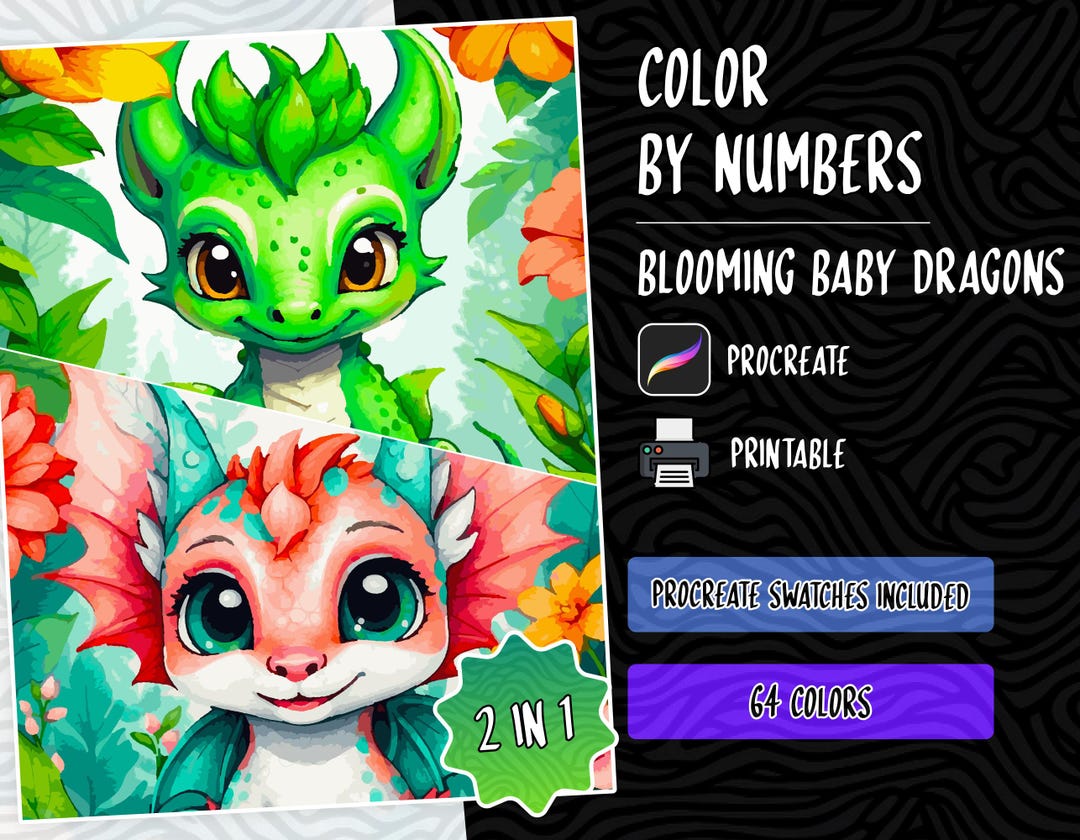 Blooming Baby Dragons Color by Numbers Digital Coloring Pages Paint by ...