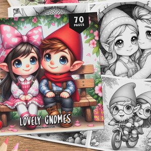 70 adorabili gnomi da colorare, fogli da colorare, libro da colorare gnomo da giardino, colorazione in scala di grigi per adulti e bambini, pagine da colorare gnomo