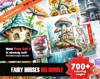 700+ Fairy Houses Coloring Book, Big Collection, Printable PDF, Fantasy Coloring, Grayscale Coloring for Adults and Kids, Instant Download