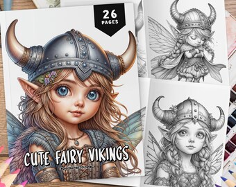 26 Cute Fairy Vikings Coloring Pages, Grayscale Coloring Book, Coloring Sheets, Vikings Coloring, Fantasy Coloring, Fairies Coloring